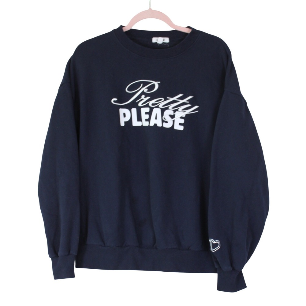 Garage Cozy Girl Athleisure Streetwear Navy Blue Crewneck Graphic Sweatshirt M
